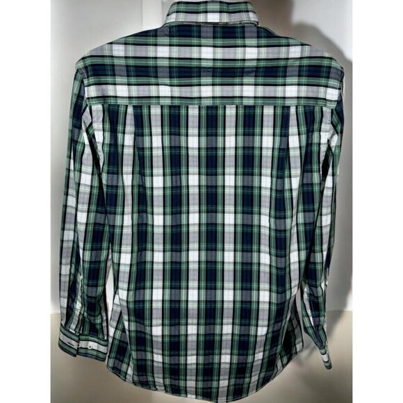 Nick Graham Mens Green Blue Plaid Stretch Modern Fit Button Down Shirt Large - Picture 6 of 8